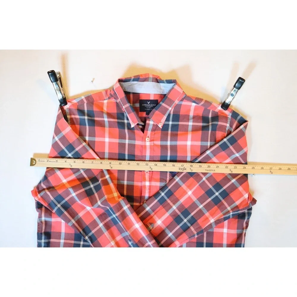 American Eagle Mens XL Classic Fit Long Sleeve Plaid Button Down Shirt Red - Picture 6 of 9